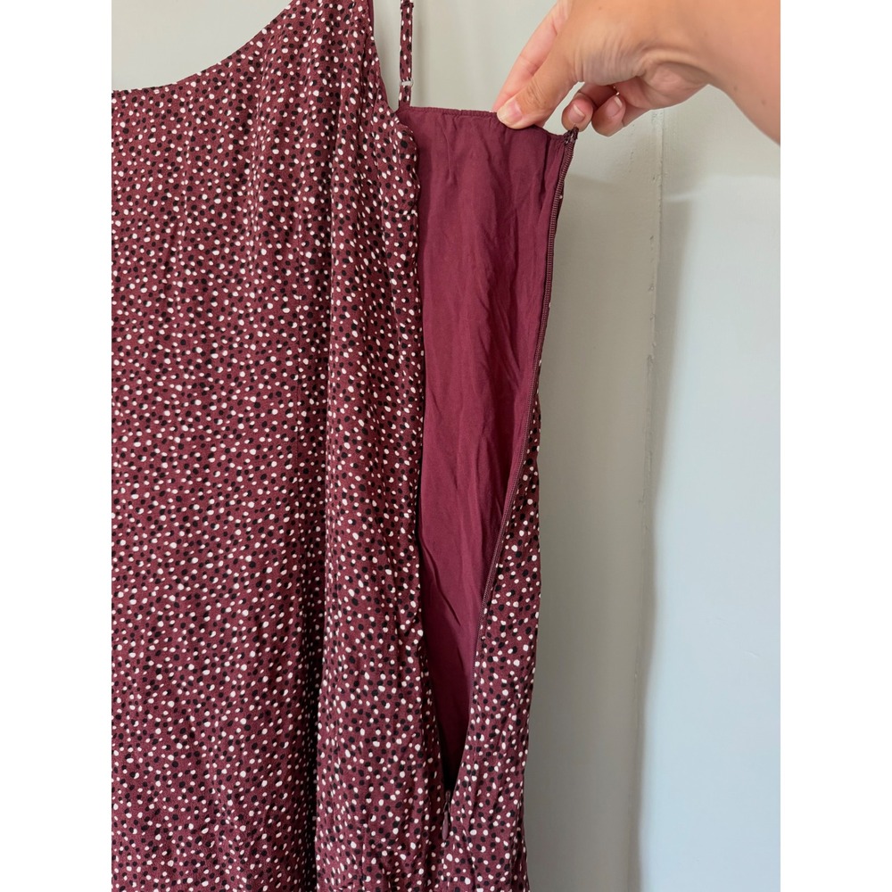 Abercrombie & Fitch Midi Slip Dress Burgundy Red Black White Polka Dot XL NWT - Picture 6 of 9